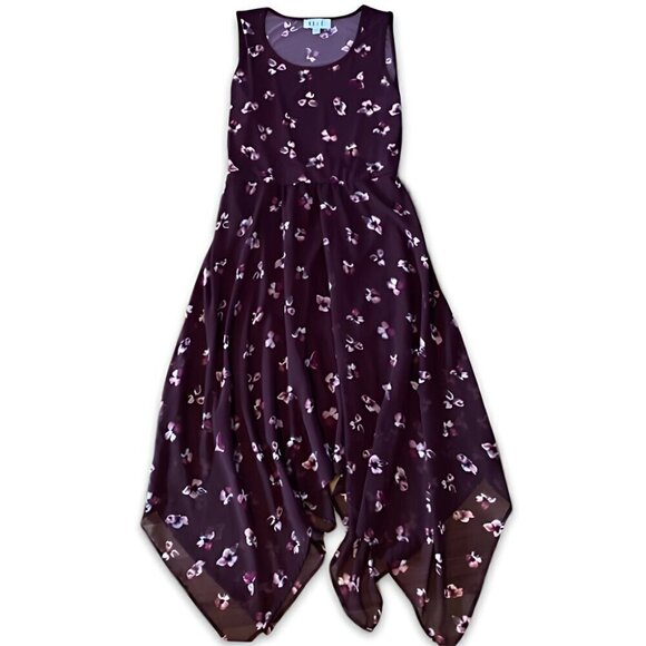 Elle Sundress Sleeveless Floral Fit and Flare Asymmetrical Shark Hem Women's M - Picture 3 of 7